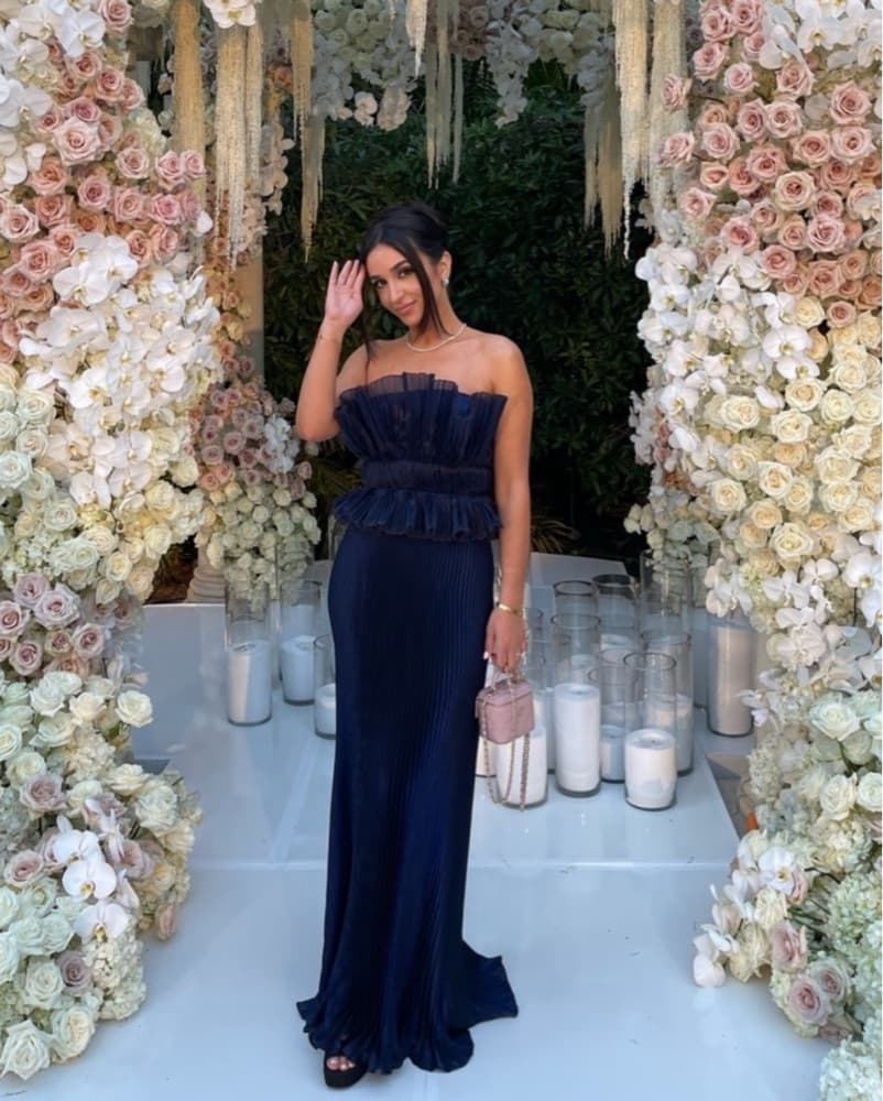 Elegant Navy Blue Pleated Gown - Image 1
