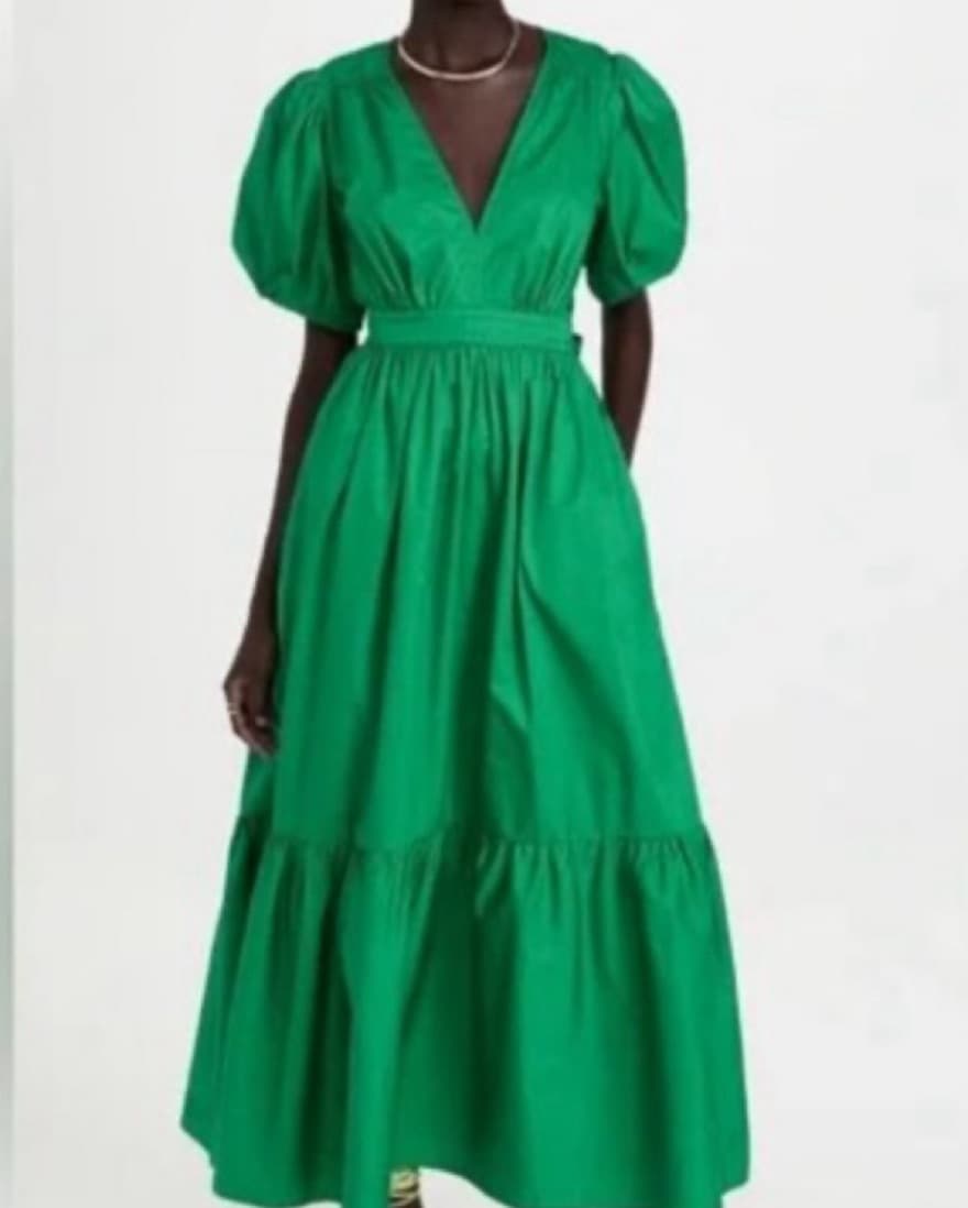 Emerald Green Puff Sleeve Dress - Image 1