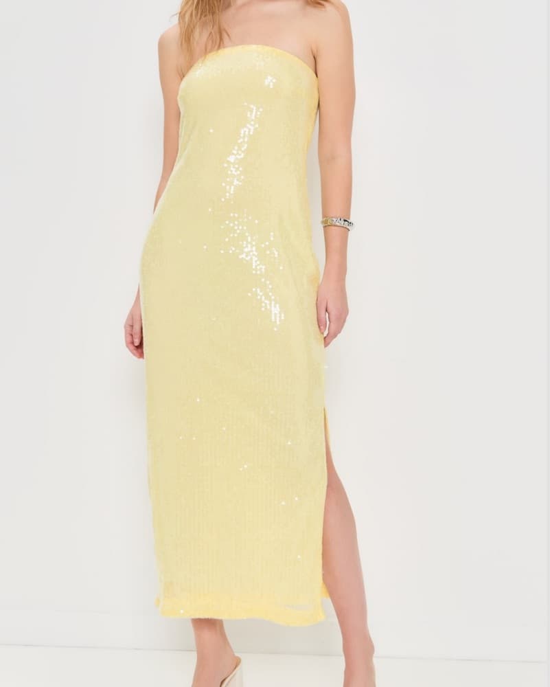 Strapless Yellow Sequin Maxi Dress - Image 4