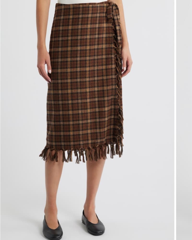 DÔEN Saskia Fringe Trim Plaid Skirt - Image 1