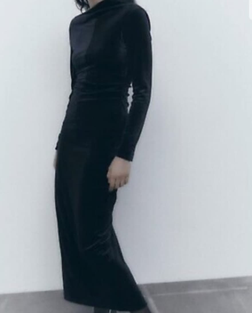 Zara Black Velvet Dress - Image 1