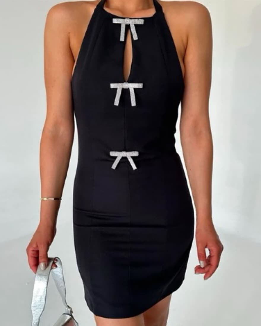 Stylish Black Bow-Detailed Mini Dress - Image 4