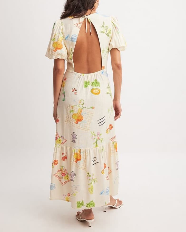 NA-KD Linen Blend Puffy Sleeve Midi Dres - Image 3