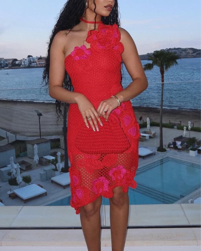 Cult Gaia Red Crochet Dress SMALL - Image 5