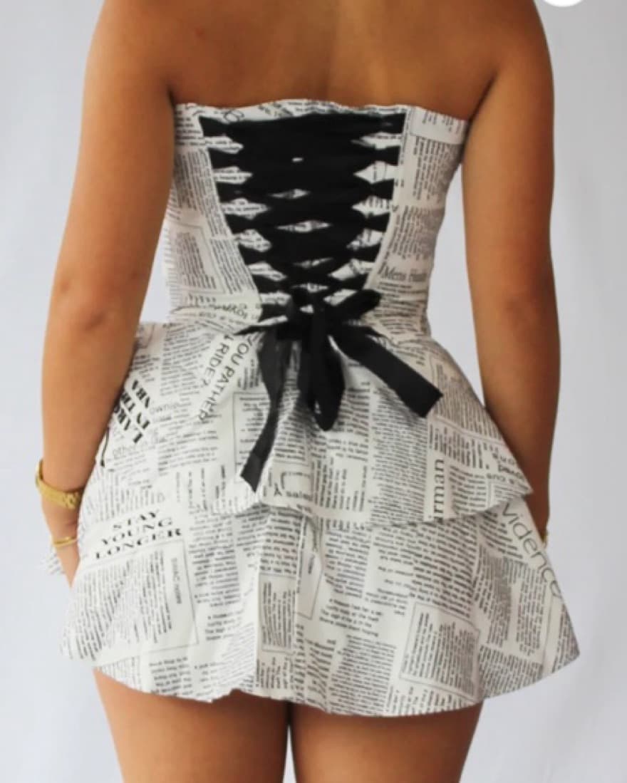 Newspaper Print Mini Dress - Image 2