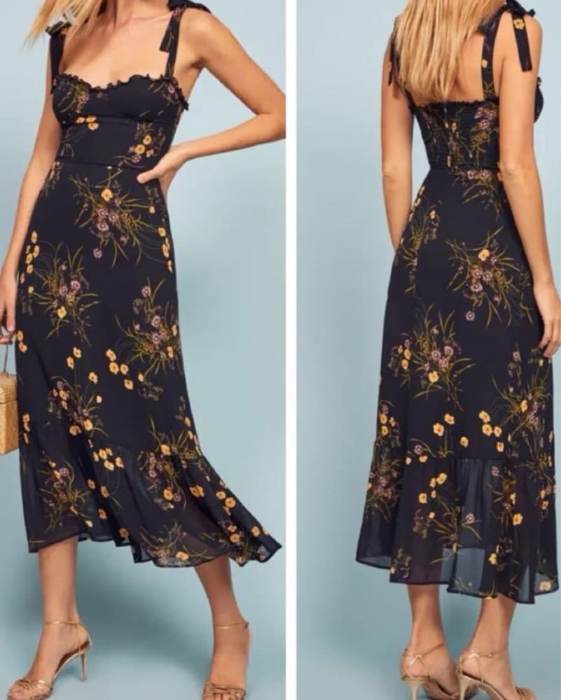 Reformation Navy Floral Midi Dress - Image 1
