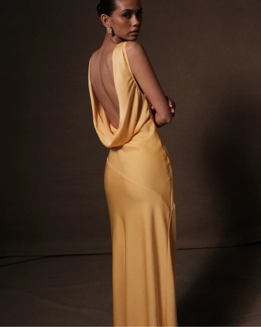 Yellow Satin Dress Backless - Image 1