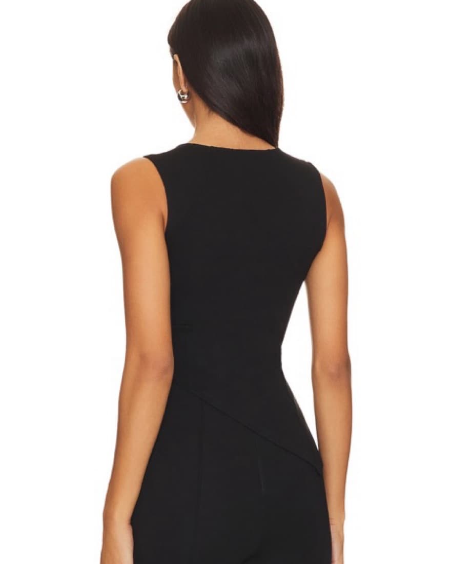 Asymmetrical Black Jersey Tank Top - Image 2
