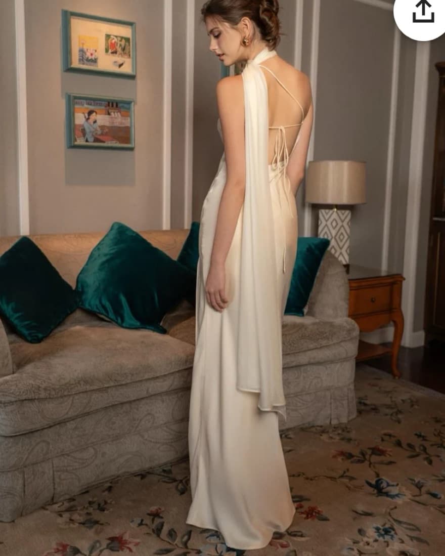 Silk Asymmetrical Shoulder Maxi Dress - Image 2