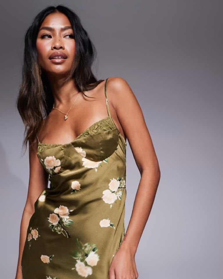 Green Floral Slip Dress - Image 1