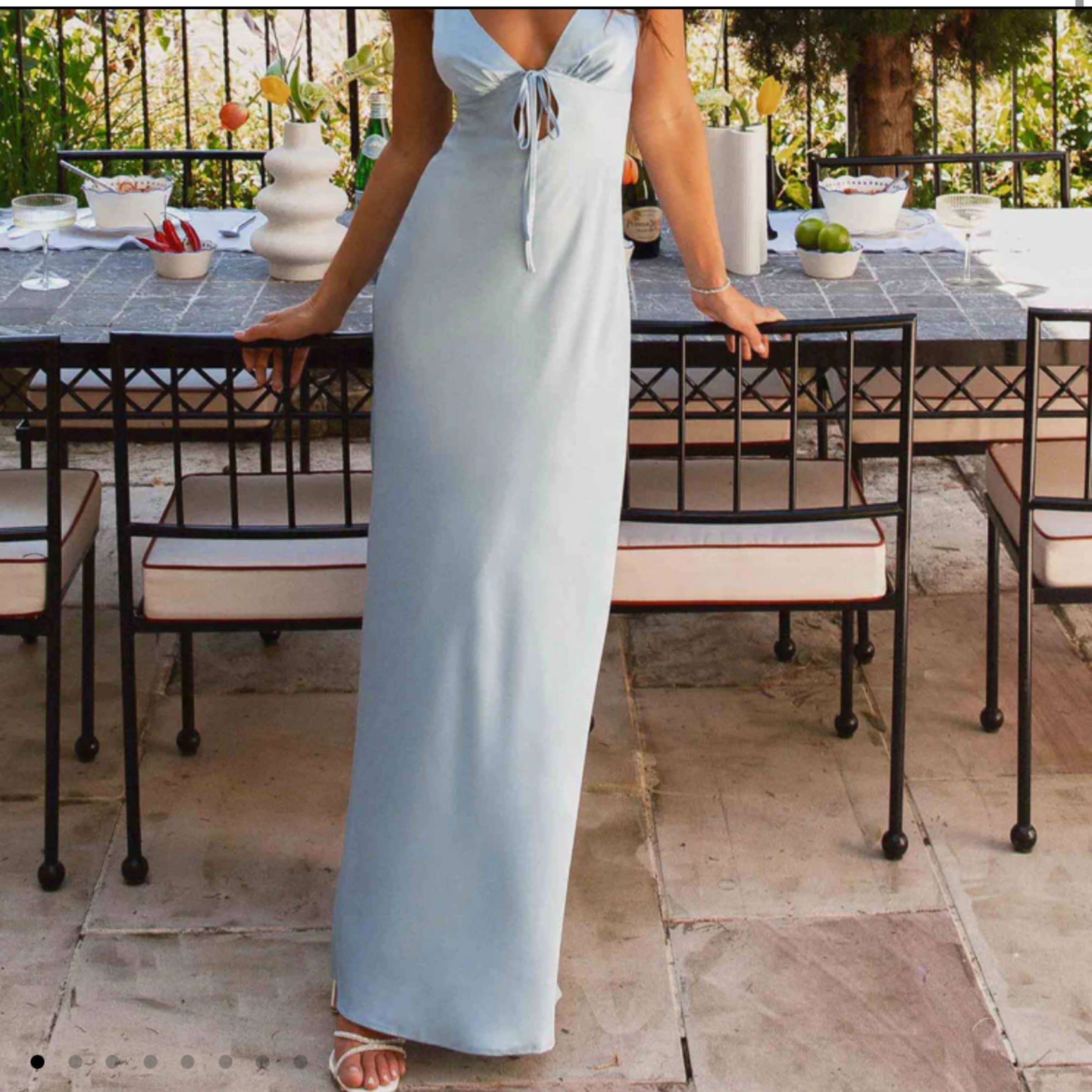 Flora Satin Maxi Dress - Ice Blue - Image 4