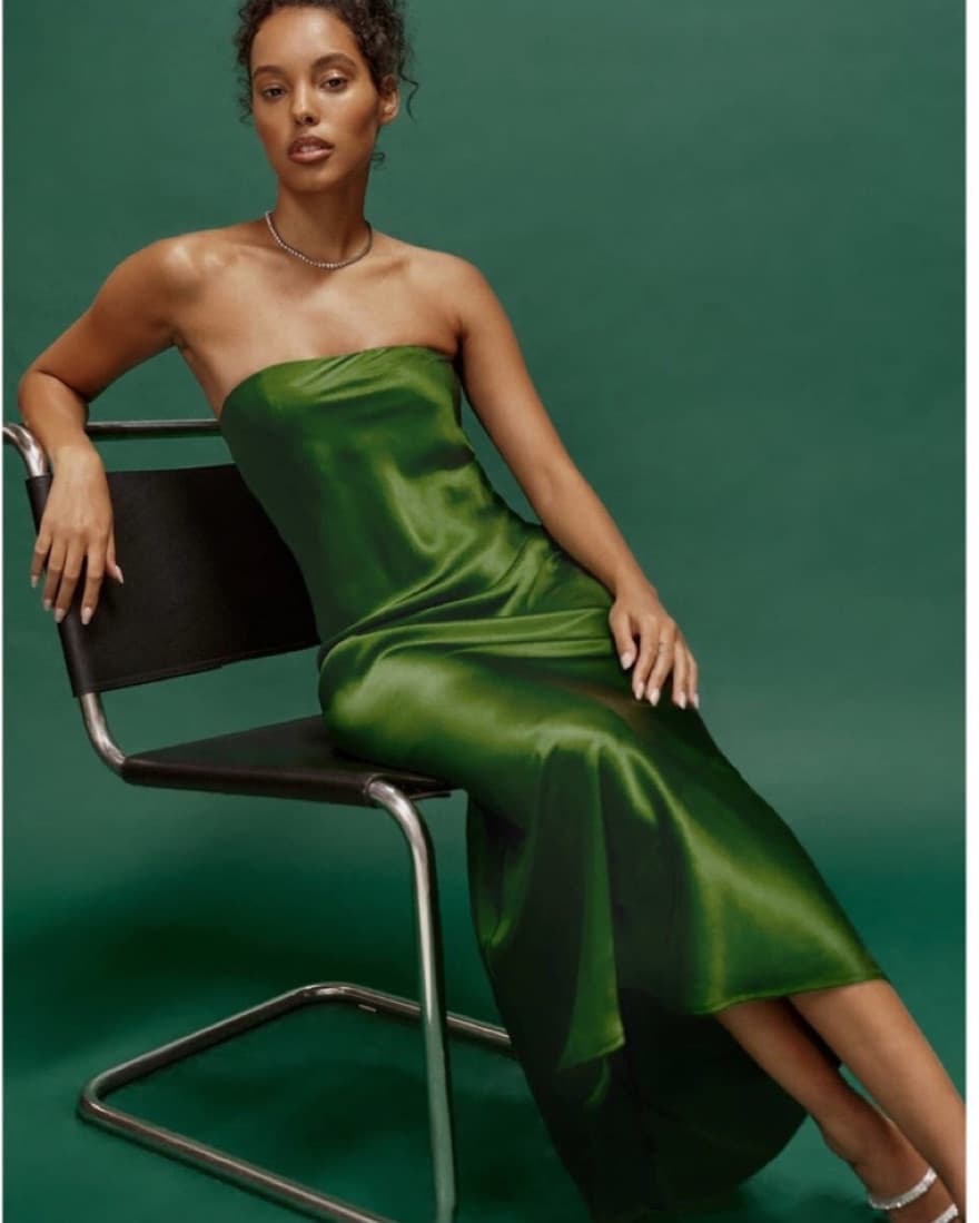 REFORMATION GREEN STRAPLESS MIDI - Image 2