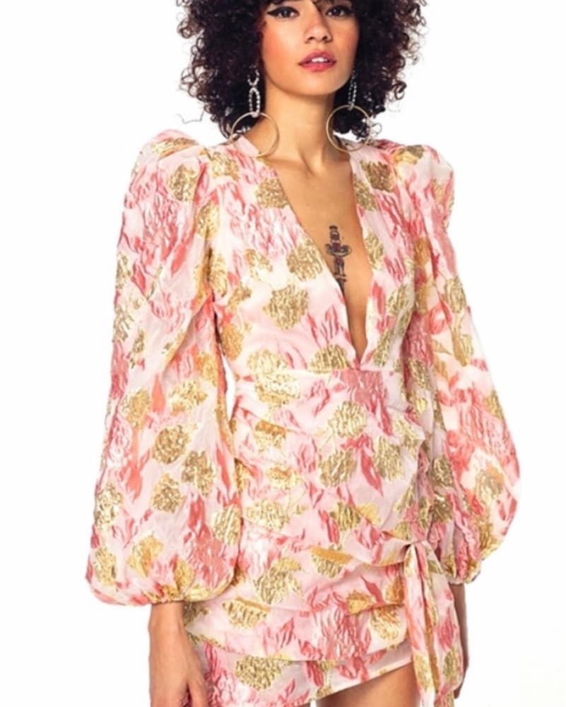 For Love & Lemons Pink & Gold Dress - Image 1
