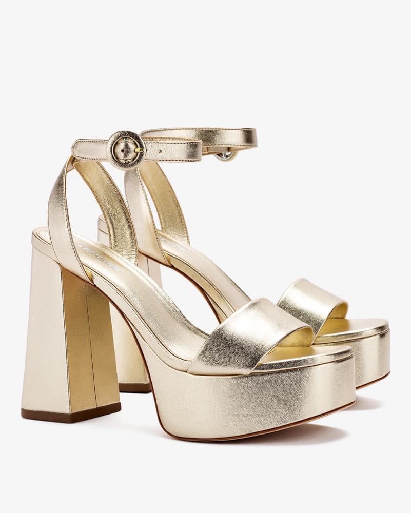 Larroude Gold Leather Dolly Sandal - Image 1