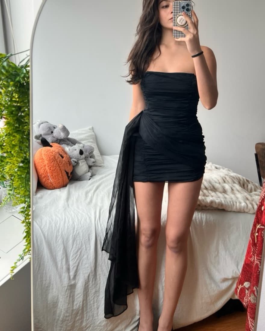 Black Ruched Strapless Mini Dress - Image 3