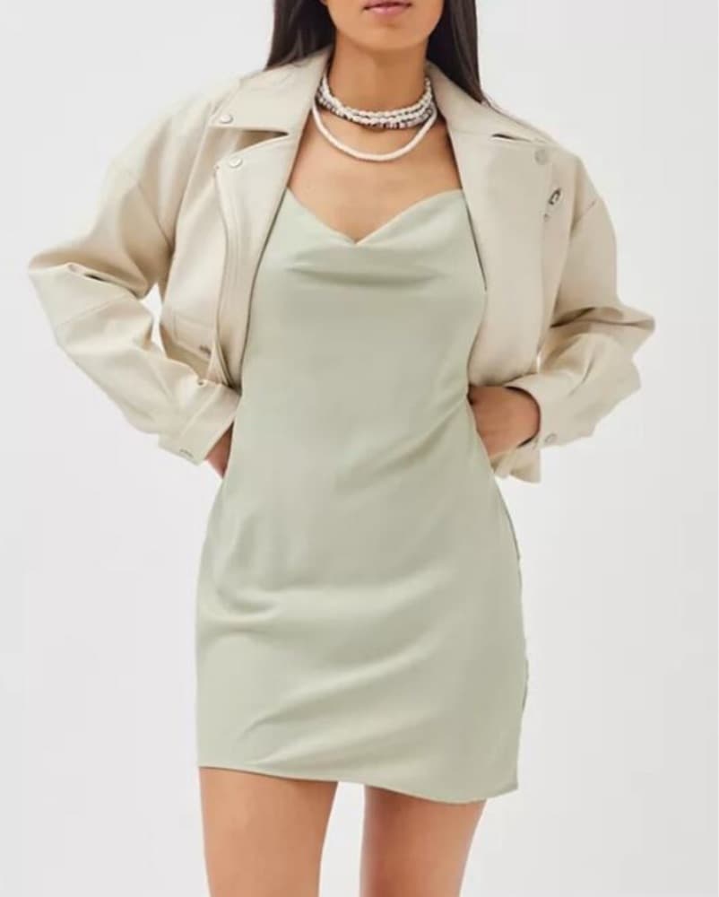 Mallory Cowl Neck Sage Green Slip Dress - Image 4