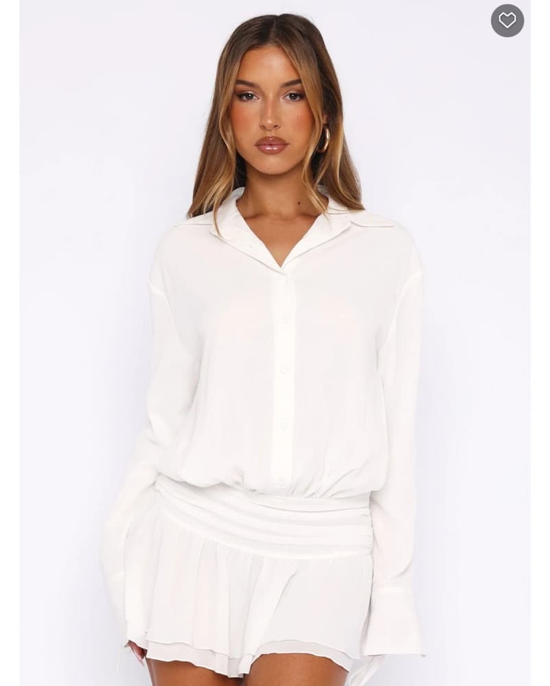 Long Sleeve Mini Dress White - Image 2