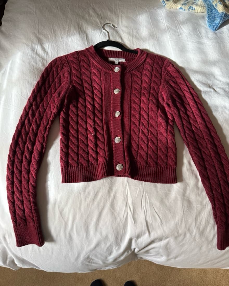 Maroon Gemstone Button Up Sweater - Image 1