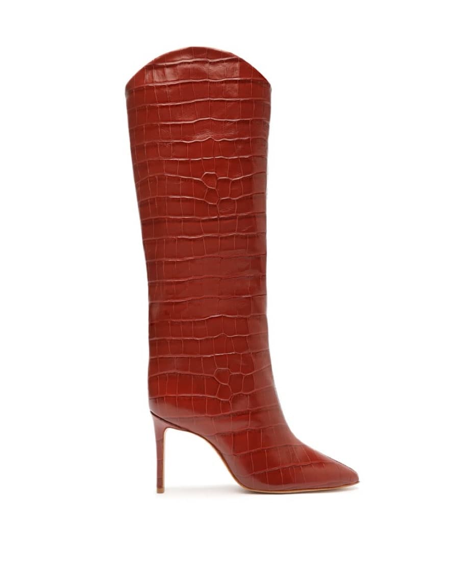 Schutz Crocodile Red Leather Boots - Image 3