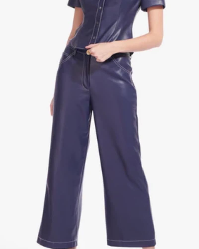 Staud Navy Vegan Leather Pant  - Image 1