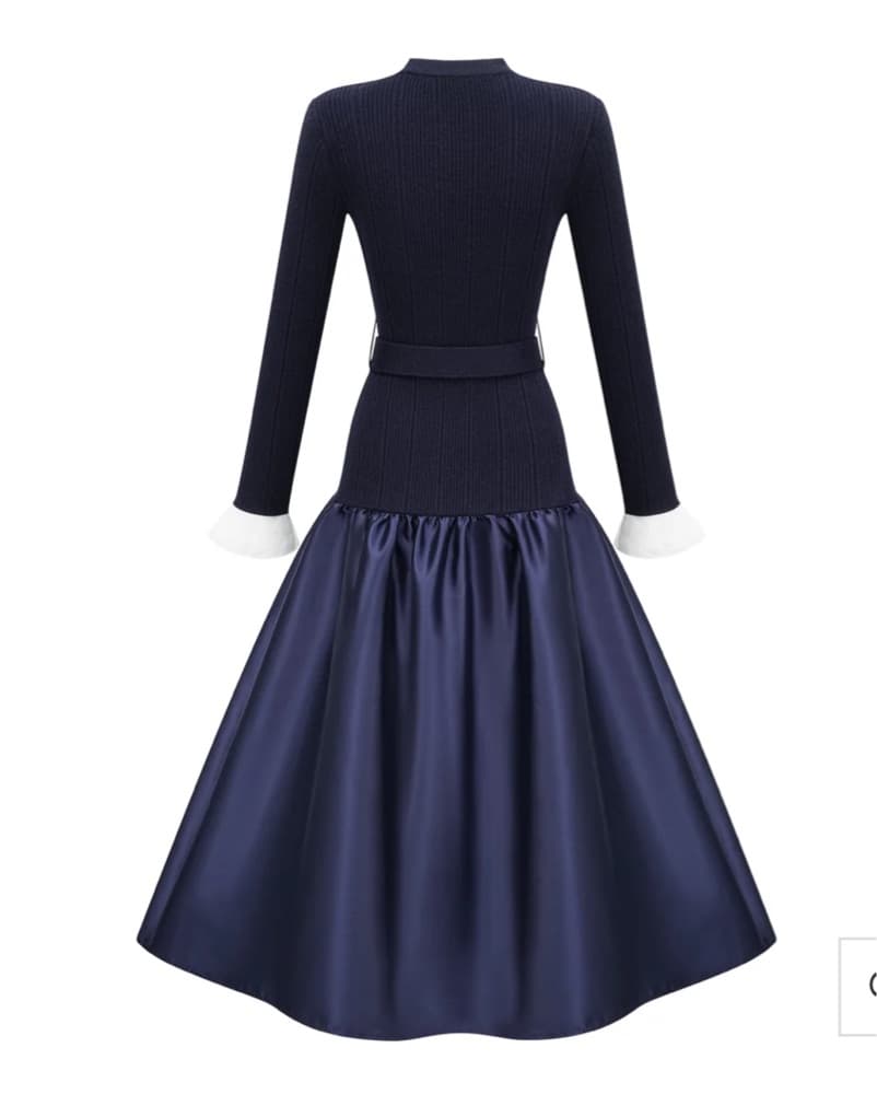 Miss Rosier Navy Drop Waist Midi Dress - Image 3