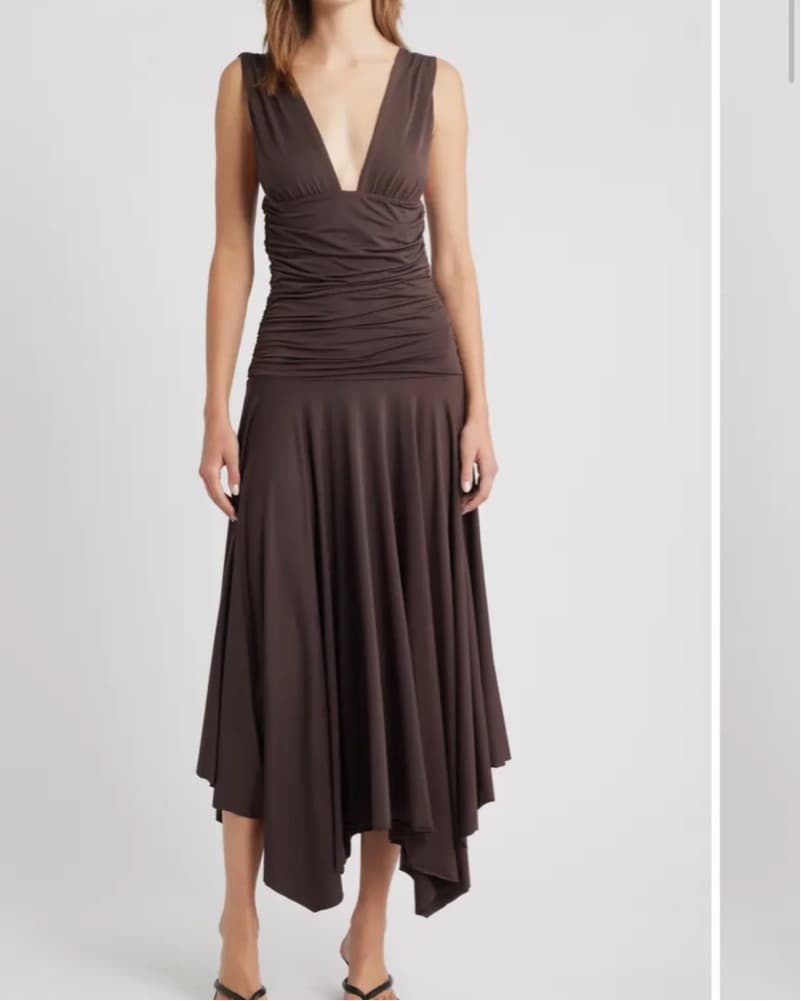 MANGO Brown Ruched Drop Waist Dress - Image 1