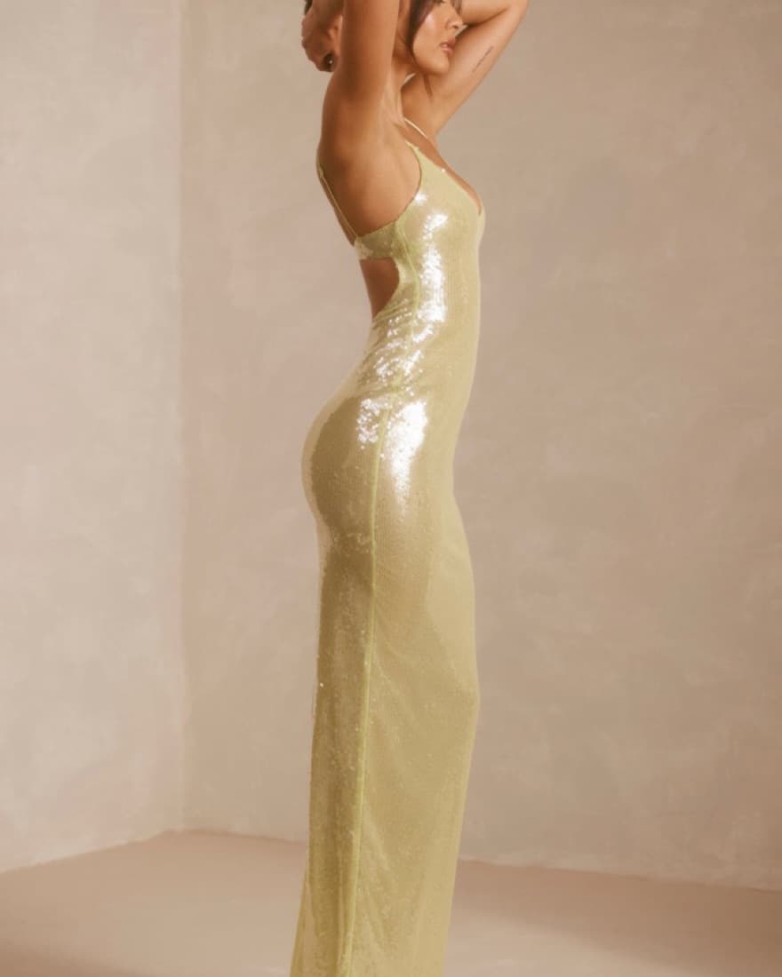 sheer sequin cut out back evening gown - Image 3