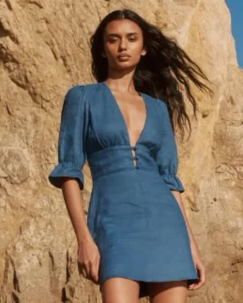 Reformation Blue V-Neck Mini Dress - Image 3