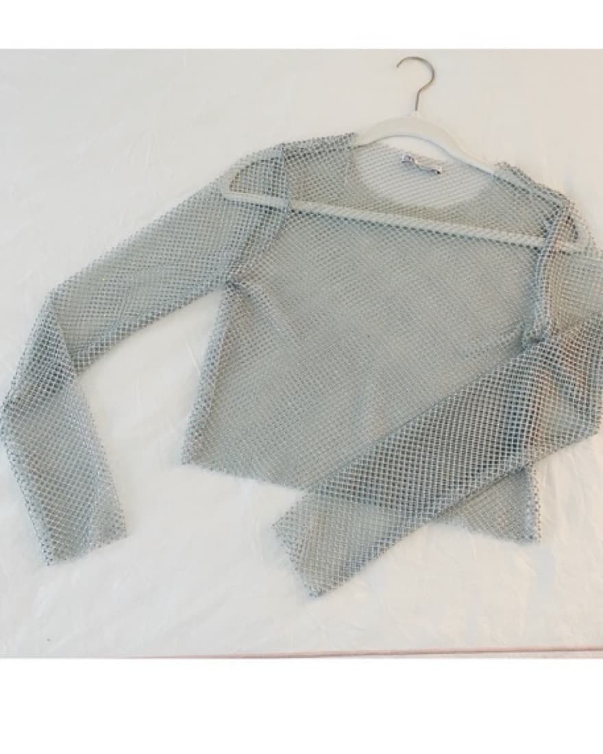 Zara Rhinestone Mesh Crop Top size M - Image 4