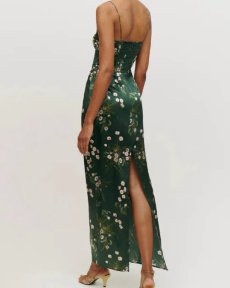 Reformation Frankie Silk Green Dress  - Image 2