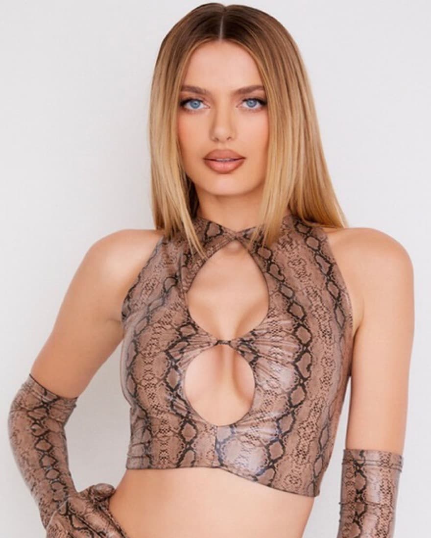 Mistress Rocks Brown Snakeskin Top - Image 1