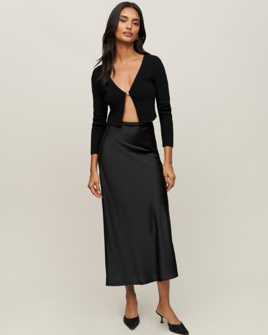 Reformation Layla Silk Black Skirt - Image 2