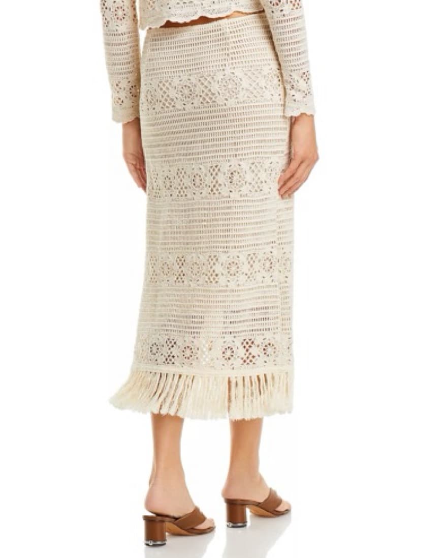 Beige Aqua Crochet Fringe Midi Skirt - Image 2