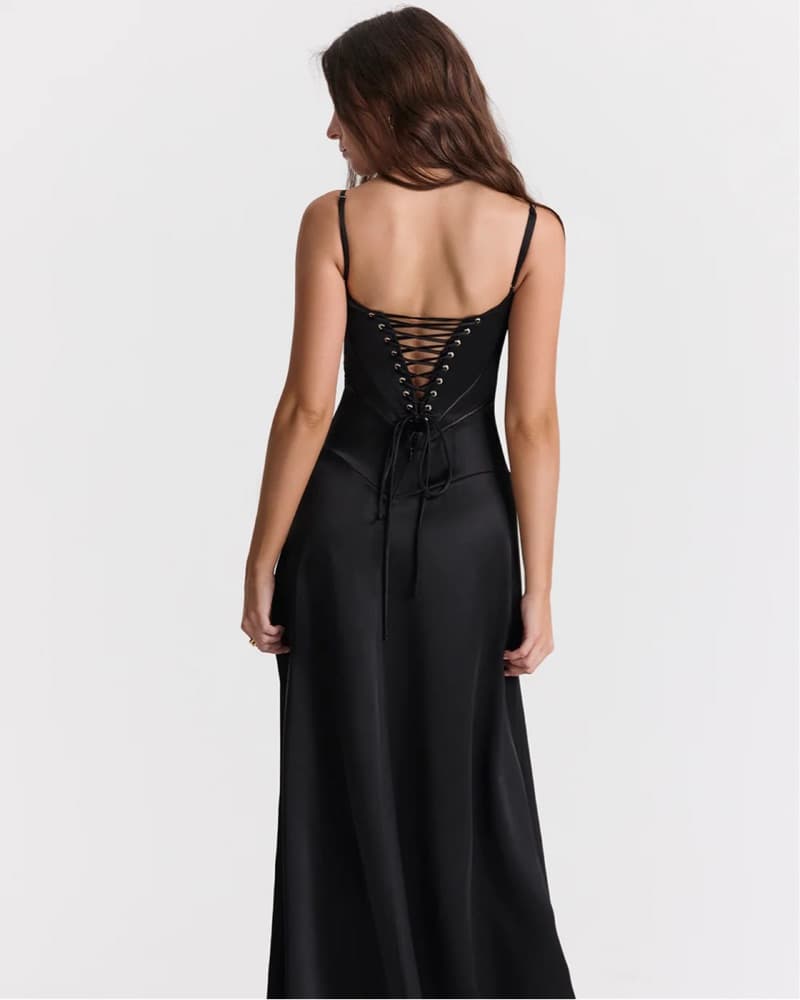 House Of CB Anabella Black Lace Up Maxi - Image 2