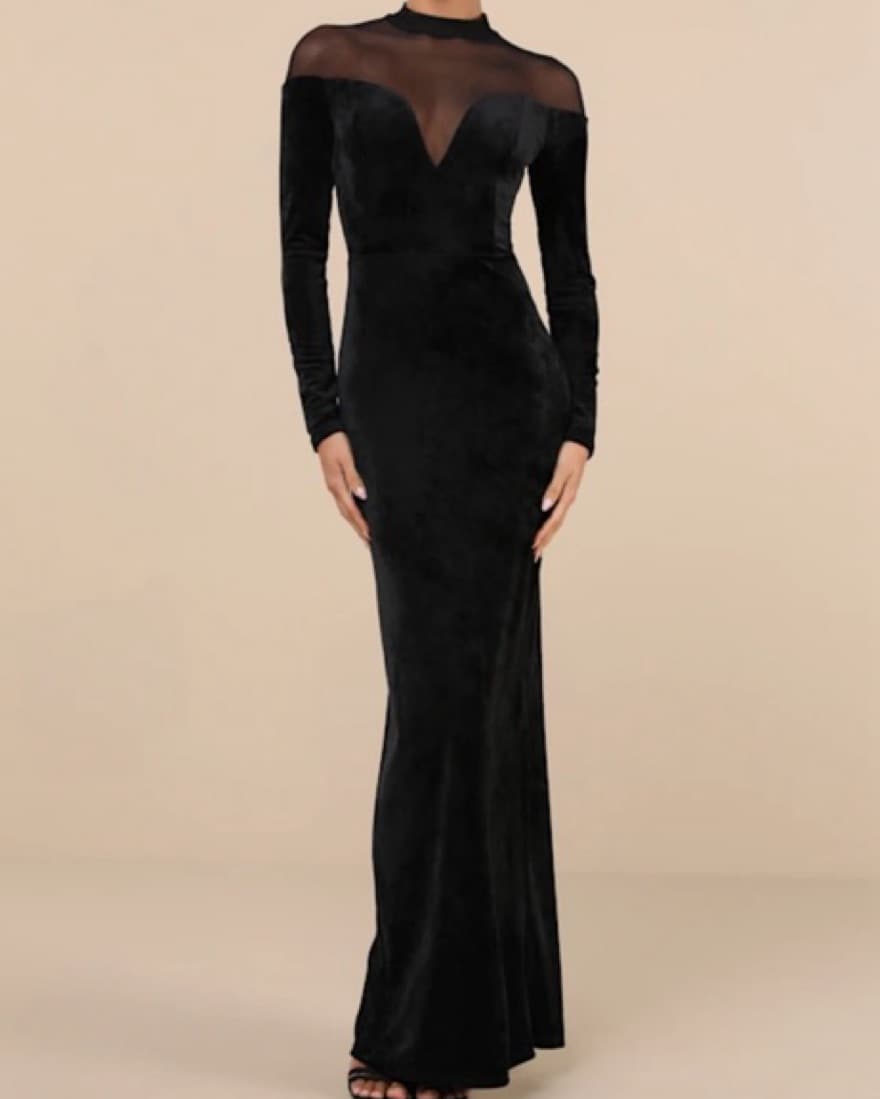Sultry Velvet Gown with Sheer Accents - Image 1