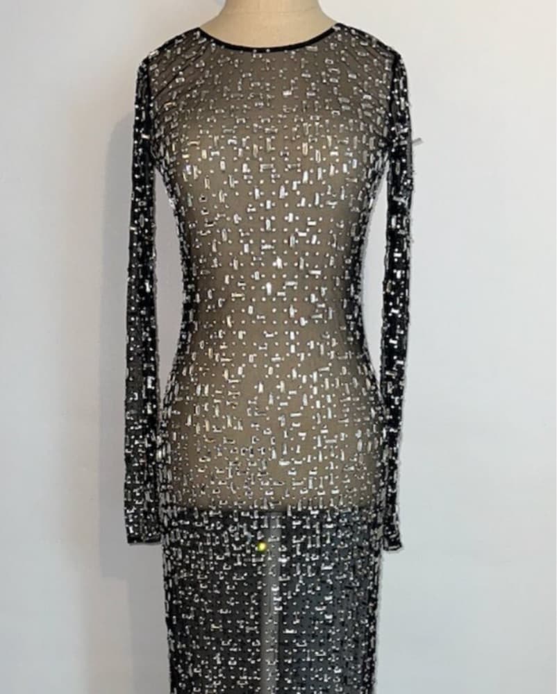 Retrofete Black Crystal Sequin Gown XS - Image 3