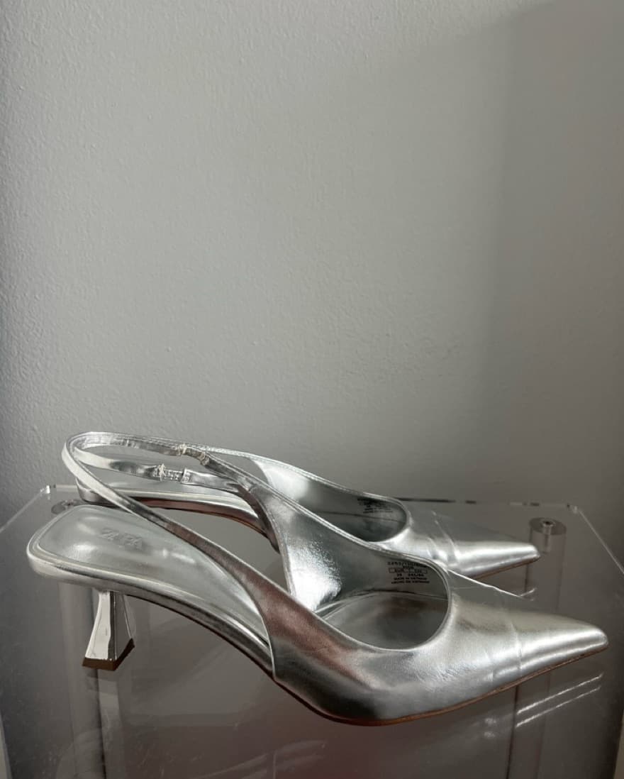 Silver Slingback Kitten Heels - Image 4