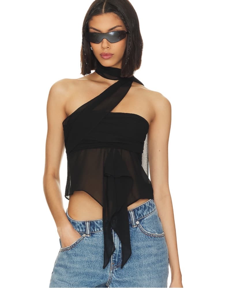 Guizio Chiffon Wrap Around Black Top - Image 2