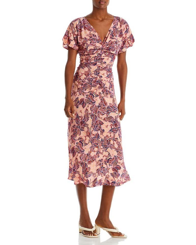 ALC Elodie Pink Floral Silk Midi Dress - Image 3