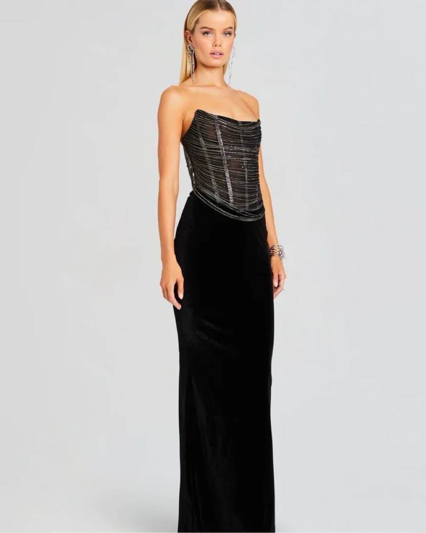 Revolve Black Velvet Gown Chain Detail  - Image 2