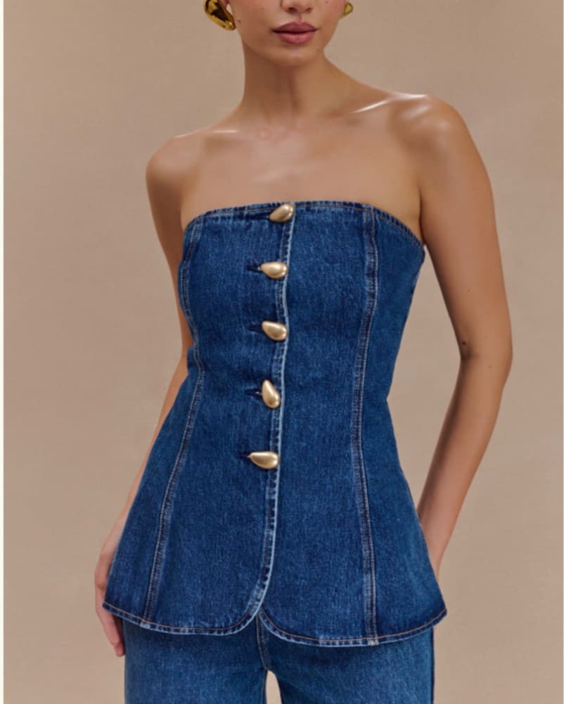 Lennox Strapless Long Line Button Top - Image 2