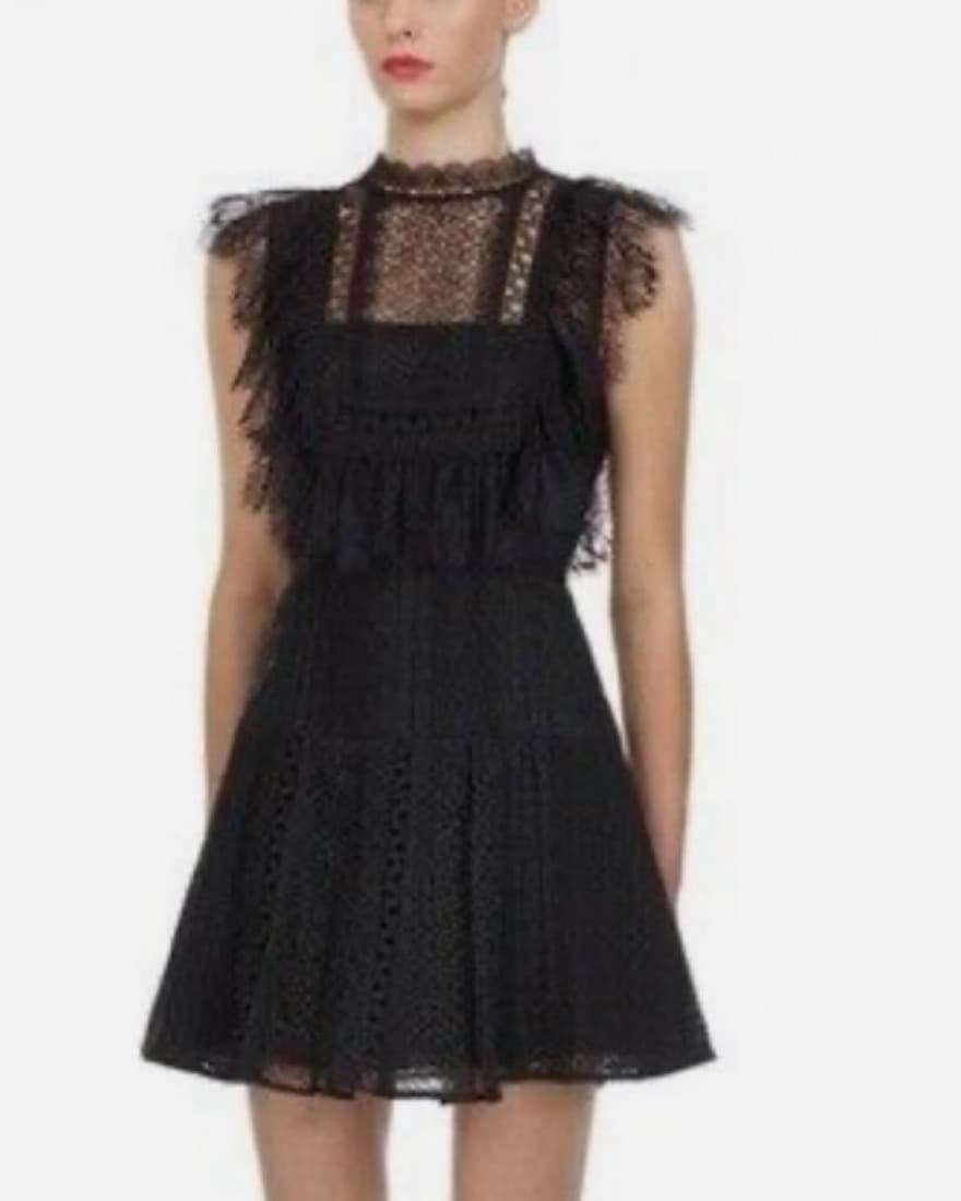 Self Portrait Black Lace Mini Dress - Image 1