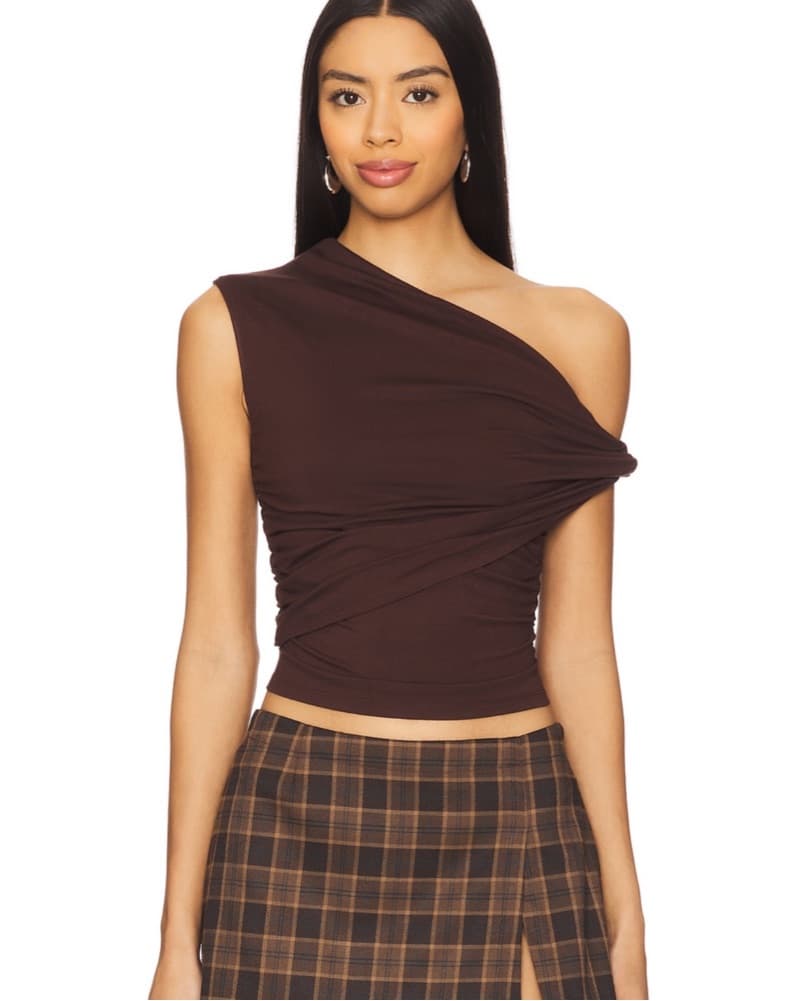 Chocolate Brown One Shoulder Top - Image 1