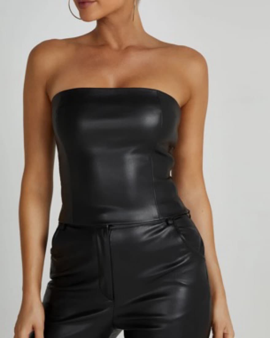 Pamela Faux Leather Strapless Crop Top - Image 4