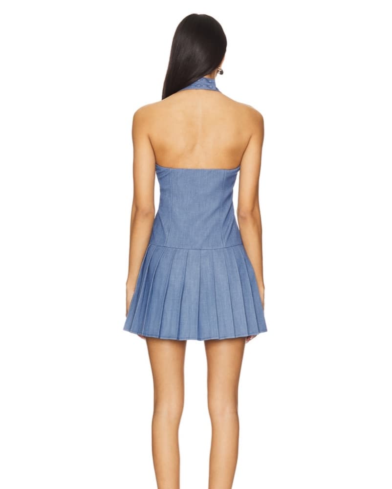 Trendy Blue Halter Mini Dress  - Image 3