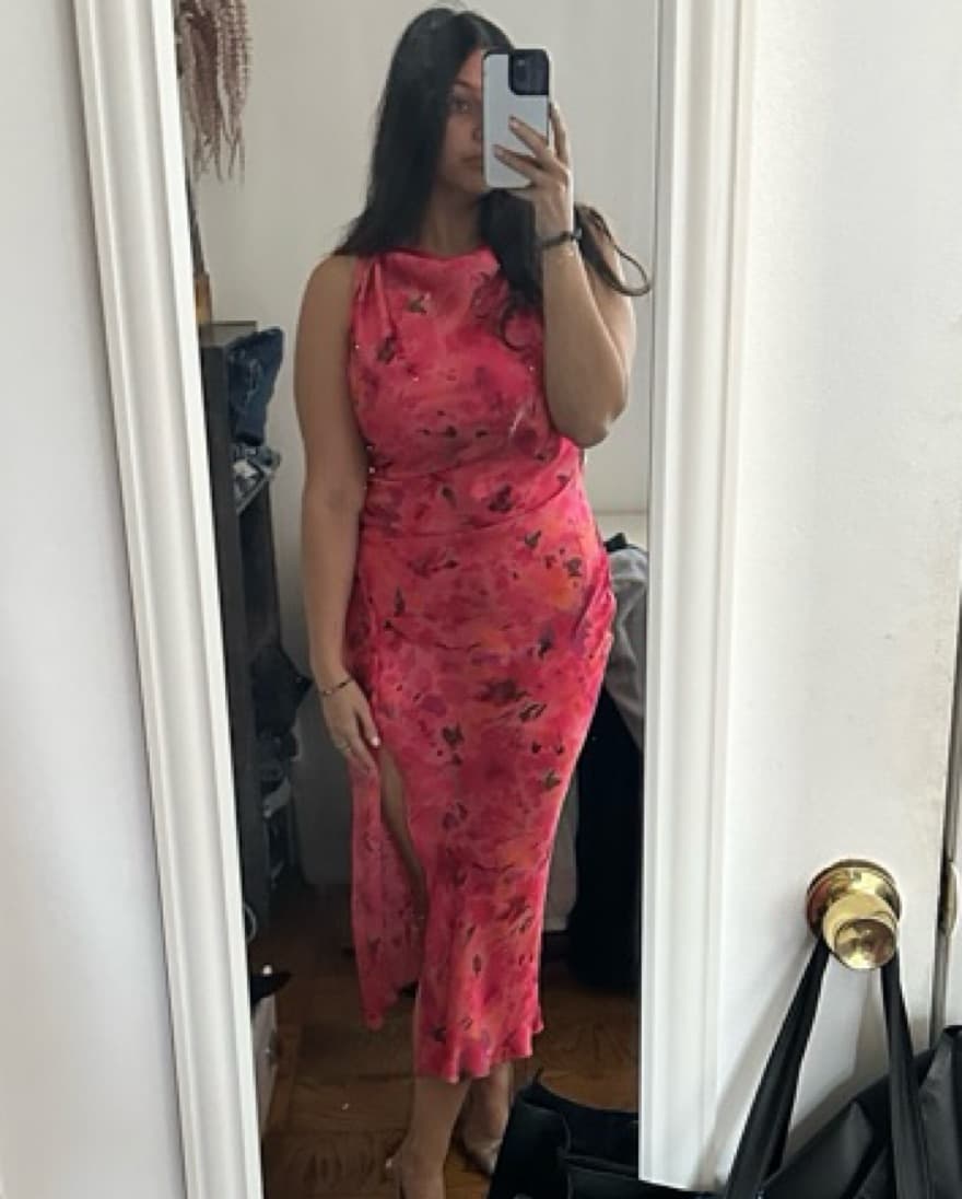 Zara Pink Floral Satin Dress - Image 5