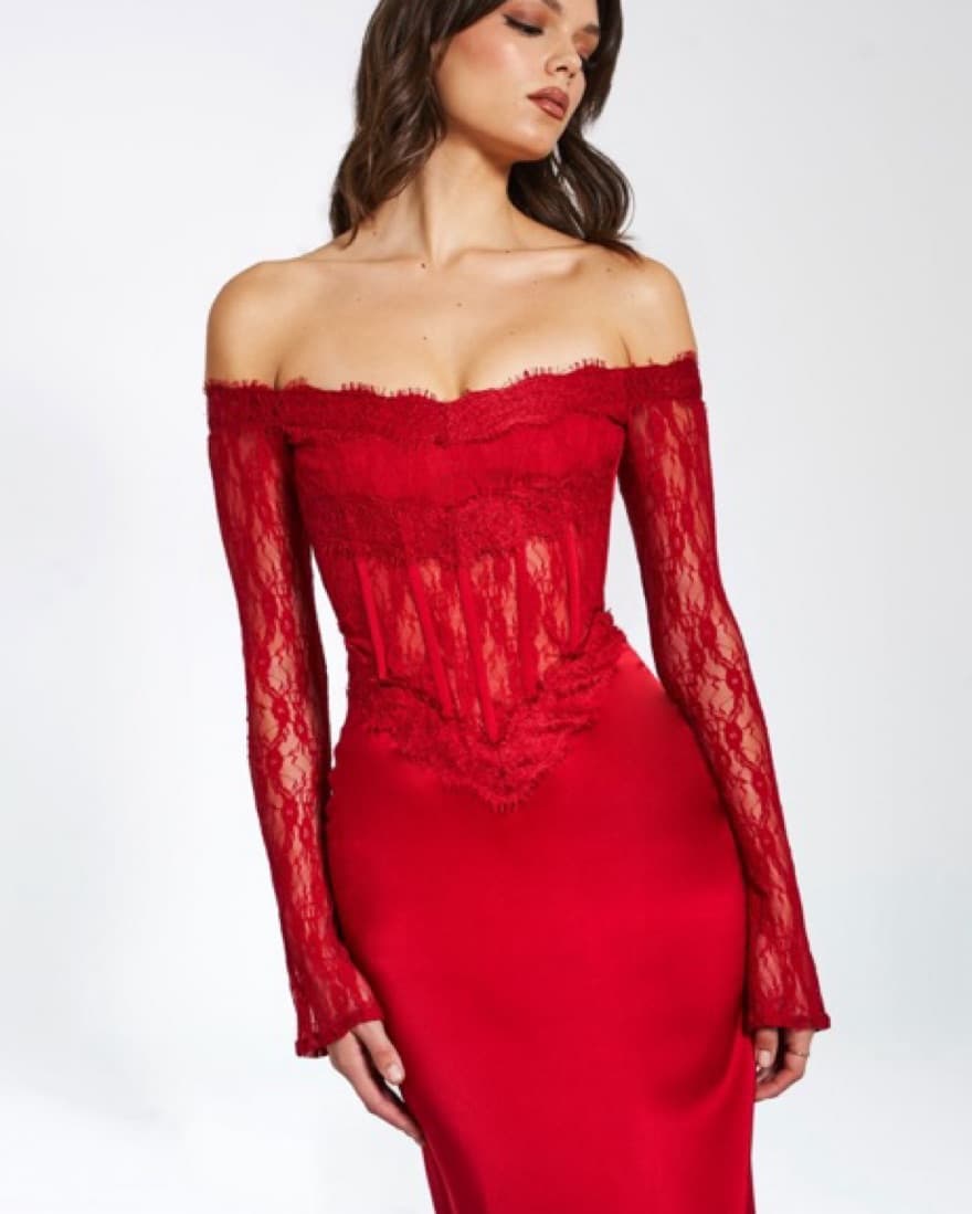 Miss Circle Nessa Red Lace Satin Corset - Image 6