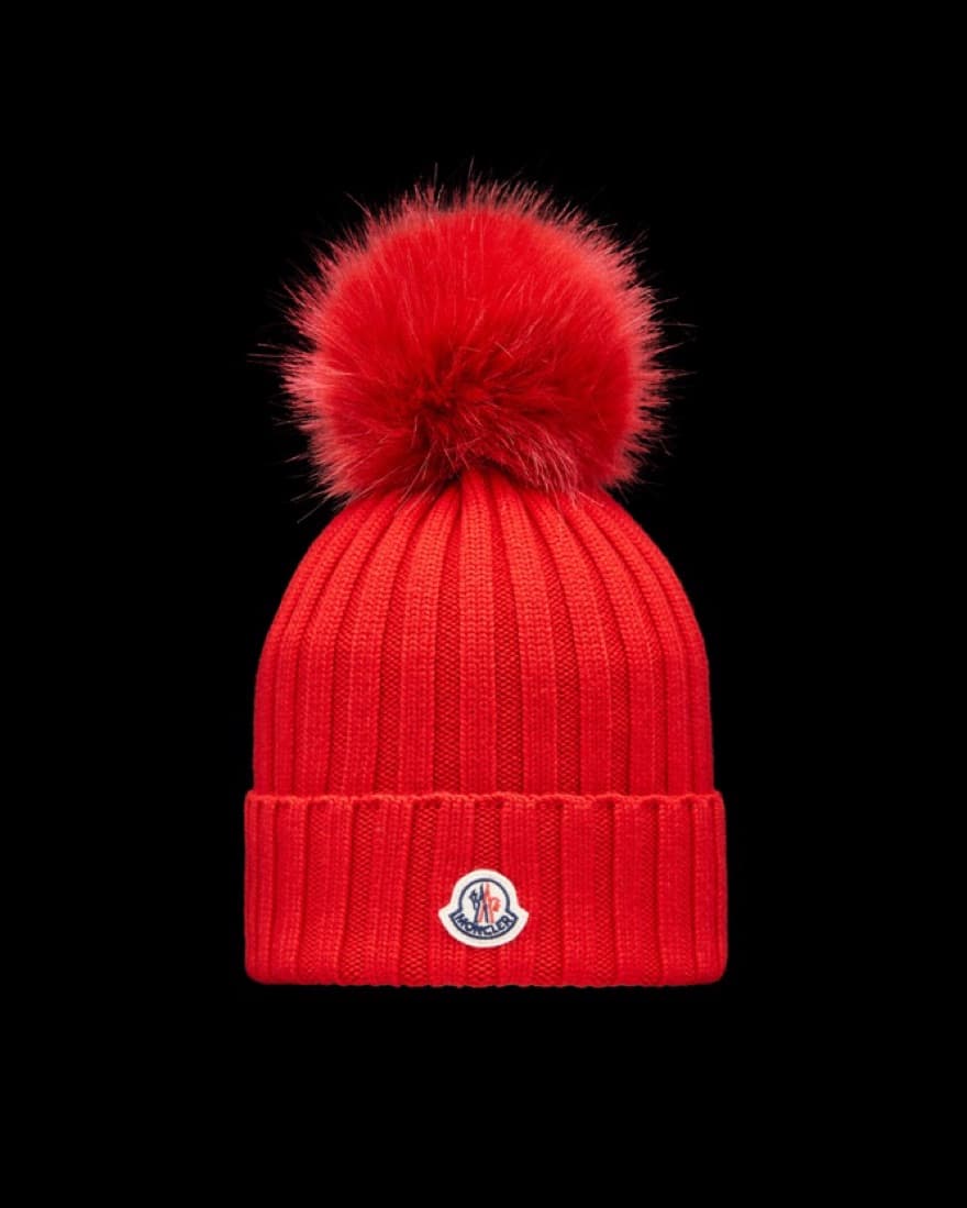 Red Moncler Pom Pom Beanie - Image 2