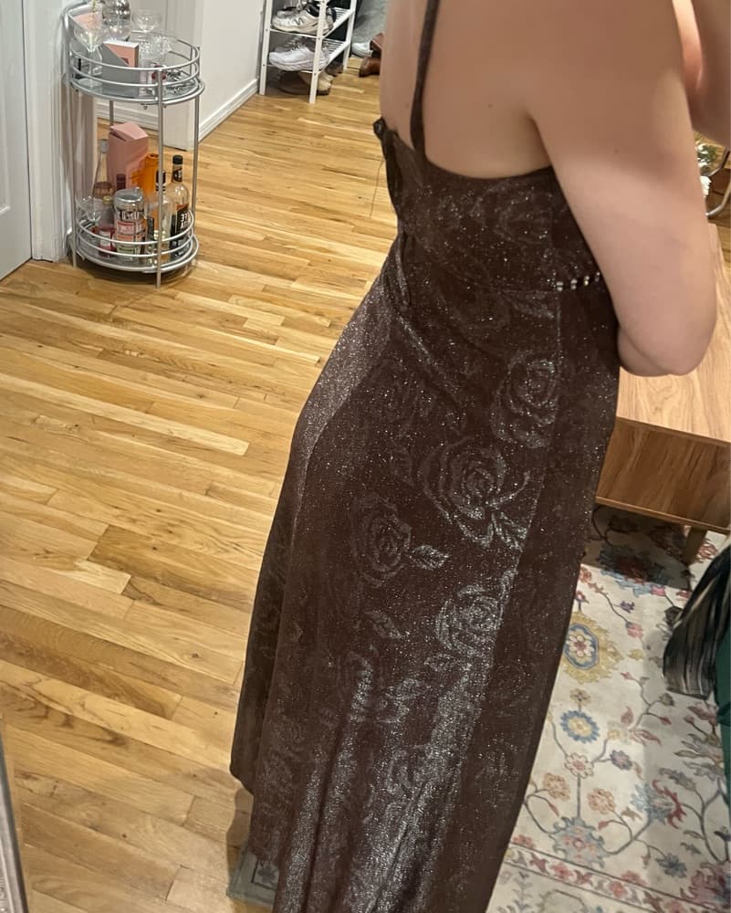 Brown Sequin Embellished Midi Dress - Image 3