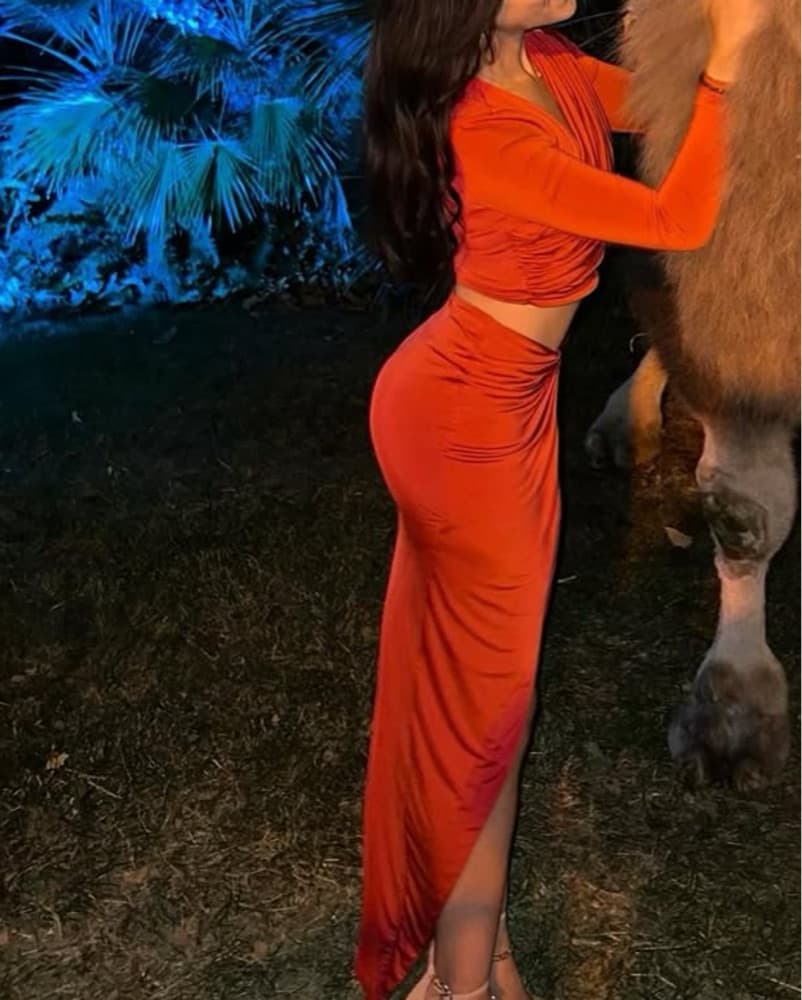 Cyn Crop Top In Red With Long Skirt   - Image 3